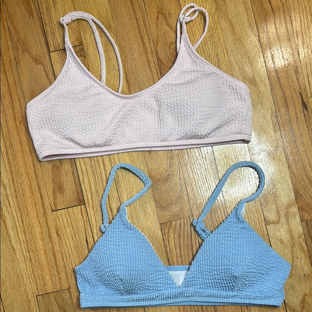 SHEIN Bralette Women's Pink and Blue Textured Bralette Duo M
